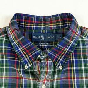 Ralph Lauren Classic Fit Men’s Large Plaid Tartan Button Down Shirt Green Blue